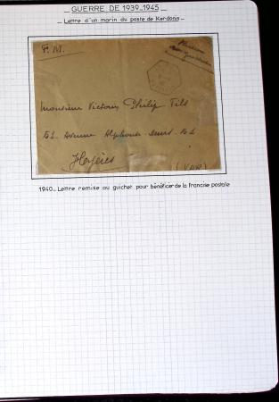 Album de 81 plis de la guerre 1939 - 1945 dans le Morbihan dont une lettre de Vannes avec recommandation d'office pour le Maréchal Pétain, 9 hopitaux, ecole pilotage 21 de Vannes repliée ensuite à Bruges (Basses-Pyrénées