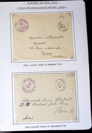 Album de 81 plis de la guerre 1939 - 1945 dans le Morbihan dont une lettre de Vannes avec recommandation d'office pour le Maréchal Pétain, 9 hopitaux, ecole pilotage 21 de Vannes repliée ensuite à Bruges (Basses-Pyrénées