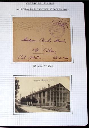 Album de 81 plis de la guerre 1939 - 1945 dans le Morbihan dont une lettre de Vannes avec recommandation d'office pour le Maréchal Pétain, 9 hopitaux, ecole pilotage 21 de Vannes repliée ensuite à Bruges (Basses-Pyrénées