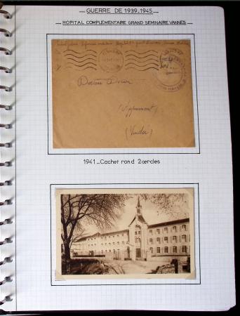 Album de 81 plis de la guerre 1939 - 1945 dans le Morbihan dont une lettre de Vannes avec recommandation d'office pour le Maréchal Pétain, 9 hopitaux, ecole pilotage 21 de Vannes repliée ensuite à Bruges (Basses-Pyrénées