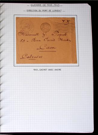 Album de 81 plis de la guerre 1939 - 1945 dans le Morbihan dont une lettre de Vannes avec recommandation d'office pour le Maréchal Pétain, 9 hopitaux, ecole pilotage 21 de Vannes repliée ensuite à Bruges (Basses-Pyrénées