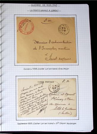 Album de 81 plis de la guerre 1939 - 1945 dans le Morbihan dont une lettre de Vannes avec recommandation d'office pour le Maréchal Pétain, 9 hopitaux, ecole pilotage 21 de Vannes repliée ensuite à Bruges (Basses-Pyrénées