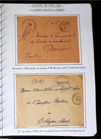 Album de 81 plis de la guerre 1939 - 1945 dans le Morbihan dont une lettre de Vannes avec recommandation d'office pour le Maréchal Pétain, 9 hopitaux, ecole pilotage 21 de Vannes repliée ensuite à Bruges (Basses-Pyrénées
