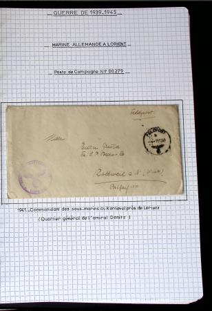 Album de 81 plis de la guerre 1939 - 1945 dans le Morbihan dont une lettre de Vannes avec recommandation d'office pour le Maréchal Pétain, 9 hopitaux, ecole pilotage 21 de Vannes repliée ensuite à Bruges (Basses-Pyrénées