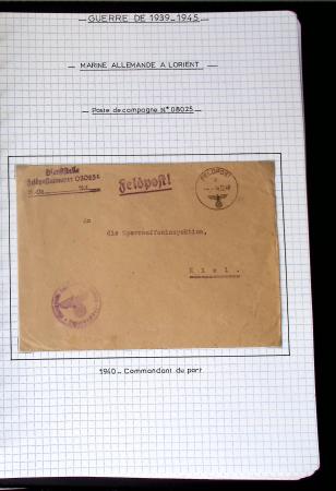Album de 81 plis de la guerre 1939 - 1945 dans le Morbihan dont une lettre de Vannes avec recommandation d'office pour le Maréchal Pétain, 9 hopitaux, ecole pilotage 21 de Vannes repliée ensuite à Bruges (Basses-Pyrénées
