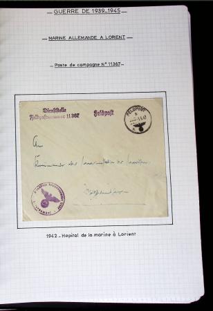Album de 81 plis de la guerre 1939 - 1945 dans le Morbihan dont une lettre de Vannes avec recommandation d'office pour le Maréchal Pétain, 9 hopitaux, ecole pilotage 21 de Vannes repliée ensuite à Bruges (Basses-Pyrénées