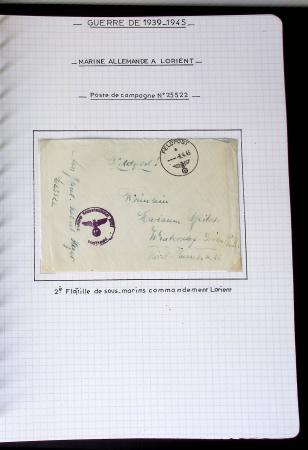 Album de 81 plis de la guerre 1939 - 1945 dans le Morbihan dont une lettre de Vannes avec recommandation d'office pour le Maréchal Pétain, 9 hopitaux, ecole pilotage 21 de Vannes repliée ensuite à Bruges (Basses-Pyrénées