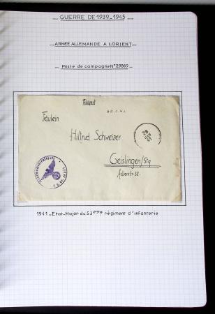 Album de 81 plis de la guerre 1939 - 1945 dans le Morbihan dont une lettre de Vannes avec recommandation d'office pour le Maréchal Pétain, 9 hopitaux, ecole pilotage 21 de Vannes repliée ensuite à Bruges (Basses-Pyrénées