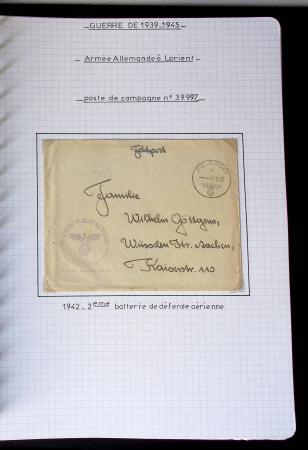Album de 81 plis de la guerre 1939 - 1945 dans le Morbihan dont une lettre de Vannes avec recommandation d'office pour le Maréchal Pétain, 9 hopitaux, ecole pilotage 21 de Vannes repliée ensuite à Bruges (Basses-Pyrénées