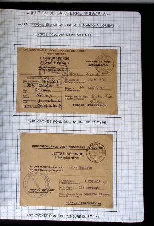 Album de 81 plis de la guerre 1939 - 1945 dans le Morbihan dont une lettre de Vannes avec recommandation d'office pour le Maréchal Pétain, 9 hopitaux, ecole pilotage 21 de Vannes repliée ensuite à Bruges (Basses-Pyrénées