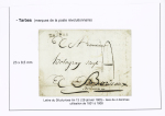 19 lettres de Tarbes dont L2 (ind 16), L3 (ind 18), L6 (ind 12), L8 (ind 14) - "P 63 P Tarbes" (28x9mm - 1813) + "franc" manuscrit - deb 63 Tarbes (1821 - B/TB - ind 17) et 5 franchises diverses dont "Evéché de Tarbes" (