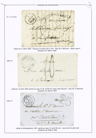 9 lettres de Cauterets dont n°4 OBL grille + T14 "Cauterets" (1850 - ind 17). TB