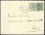 N°111 + 130 OBL CAD hexagonal à cercle intérieur "Paris 36 Bd Malesherbes" (1905 - levée exceptionnelle) sur lettre. TB