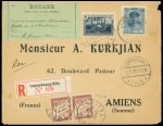 Luxembourg n°129 + 133 sur lettre recommandée avec 2 étiquettes vertes de douane et timbre taxe n°40A en paire OBL Amiens (1929). TB