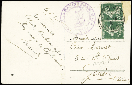 N°137, 2 pièces, OBL CAD rond "Postes navales ligne A" (1916) sur carte postale non philatélique de Malte. TB