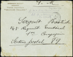 Lettre en franchise avec CAD "Corr d'armées Port-Saïd" (1916) + griffe noire "Intendance militaire armement vapeur frigorifique Charles Tellier". TB