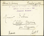 Lettre en franchise avec griffe violette entourée de deux mains "Trésor et poste aux armées colonne du Cameroun franchise militaire" (nov 1914). TB