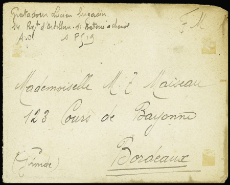 Env. leg brûlée du SP 519 avec au verso petite griffe bleue "Incendie wagon poste". TB