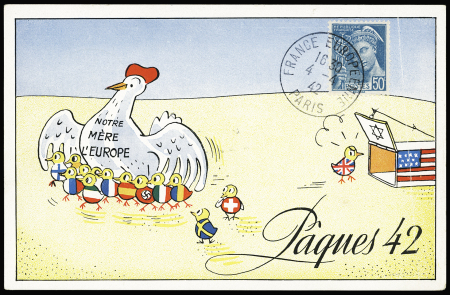 N°538, 50c Mercure OBL CAD "France européenne Paris" (1942) sur carte postale en couleurs pro nazie "Notre mère l'Europe". TB