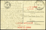Carte postale en franchise avec CAD horoplan "Ottrott Bas-Rhin" (1939) + griffe rouge "Hopital auxiliaire Mont St Odile SSBM". TB