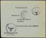 Lettre en franchise avec CAD "Lorient entrepot" (1941) + CAD "Feldpost" + cachet violet du feldpostnummer 40260 et mention imprimée "Organisation Todt Einstaz Westkuste". TB