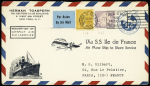 Env. entier postal 5c bleu + USA n°237 + 245 OBL "Varick NY" (20.8.1929) avec en-tête "Herman Toaspern" et mention manuscrite imprimée "resumption of catapult air mail service" (rétablissement du service par catapulte).