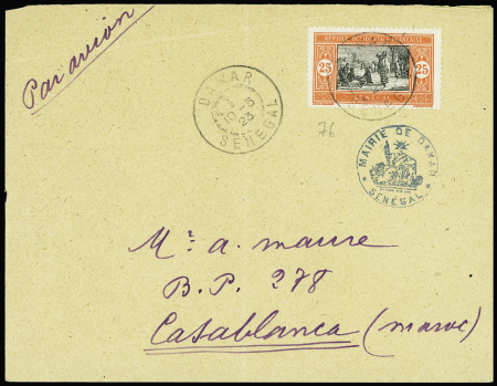 11/22/5/1923. Dakar-Casablanca par Delrieu et Roig, lettre AFF Sénégal n°76 avec cachet de la mairie de Dakar (Muller n°1 Sénégal). TB