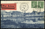 11.10.1926 Berre-Tanger par Bernard et Bougault, carte postale avec cachet rect violet "Voyage aérien France-Madagascar" + cachet violet avec ancre "Aviation maritime Berre (B du R)" (Muller France n°130 - 13 CP existan