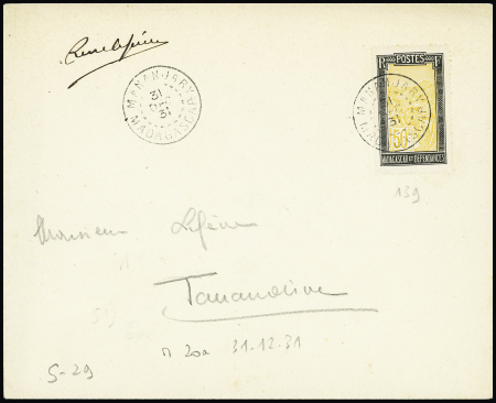 31.12.1931. Mananjary - Tananarive avec signature de Lefèvre (Muller n°20a). TB
