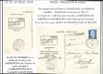 15.5.25. 2 Cartes inauguration ligne postale aérienne Paris - Malmoe (Suède) - Petits et grands caractères dont l'une signée Chailloux (M126) + carte du vol retour Malmoe - Paris (M27 Suède). Bel ensemble