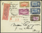 4/7.12.1931. Djibouti - France. Lettre recommandée avec étiquette dentelée rose "Par avion Djibouti - France équipage avec Marcel Goulette - André Salel" (M7 Cote des Somalis). TB