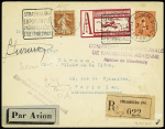 7.5.1932. Strasbourg-Paris. Env entier postal 50c semeuse lignée avec pseudo Daguin "Strasbourg expos. INTle d'aérophilatélie et de timbres 1932" signature du pilote Durmon (Muller n°303, 52 plis existants). Rare et TB