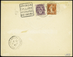 7.5.1932. Strasbourg-Paris. Env entier postal 50c semeuse lignée avec pseudo Daguin "Strasbourg expos. INTle d'aérophilatélie et de timbres 1932" signature du pilote Durmon (Muller n°303, 52 plis existants). Rare et TB
