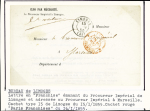 Lettre avec timbre-taxe n°1 OBL T15 Limoges (12.1.1859) sur lettre signée Calves + lettre en franchise avec T15. TB. Cote Yvert 850€
