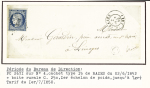 Rochechouart : 2 lettres avec PC 2700 et 1 lettre AFF n°55 + 60 OBL T16 Rochechouart (1874). TB
