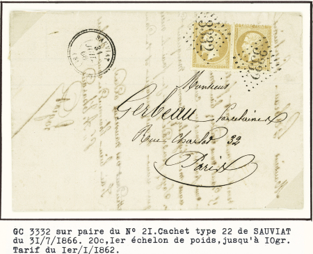 4 lettres avec GC 3332 + T22 (3) et T24 (1), ind 14 chaque. ens. TB