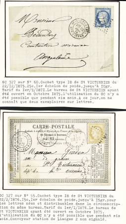 Saint Victurnien : 2 plis avec GC 327 + T18 St Victurnien dont l'un avec conv. Station "Limoges 2" non signalé. Ind 24. RR. TB