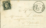 N°3 OBL grille + T13 Royan (1850) sur lettre, ind 18. TB. Photo