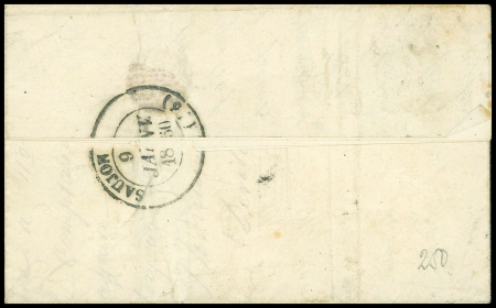 N°3 OBL grille + T13 Royan (1850) sur lettre, ind 18. TB. Photo