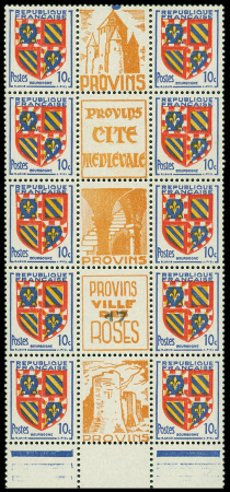 N°834a (Maury) 10c "Bourgogne", bloc de 10 interpanneau