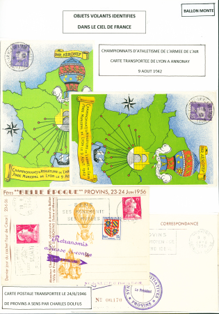 6 plis par ballon dont lettre du 2.7.1951 commémor