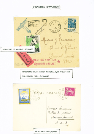 4 plis dont lettre du meeting d'aviation d'Aulnat