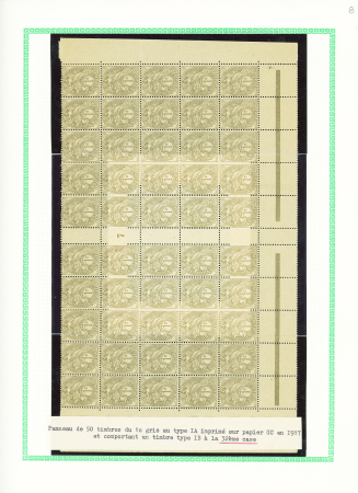 N°107, panneau de 50 timbres du 1c gris au type 1A