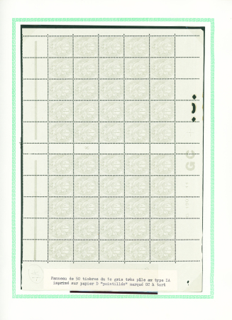 N°107, panneau de 50 timbres du 1c gris très pâle