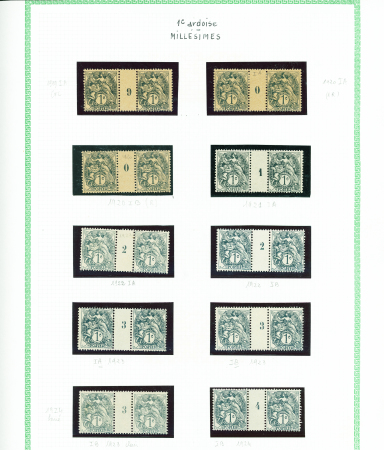 N°107A, 1c ardoise, 16 paires avec millésimes, don