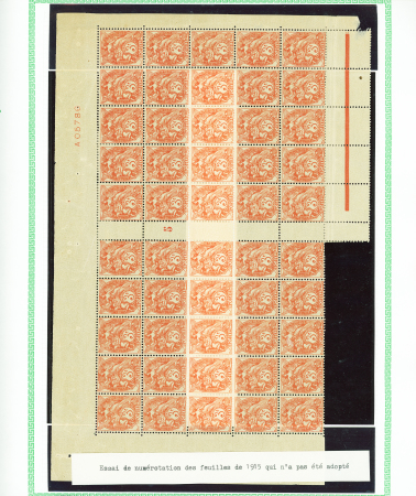 N°109 3c orange, bloc de 50 interpanneau millésime