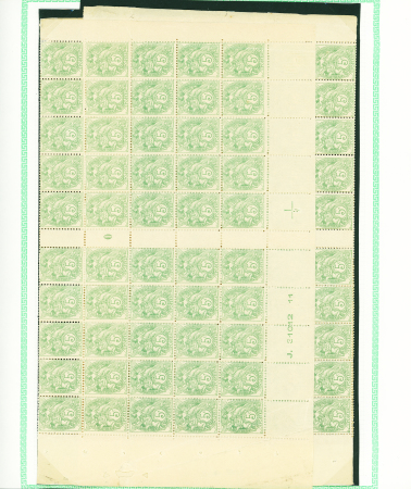 N°111, 5c vert-jaune type 1A, 4 pages d'album dont