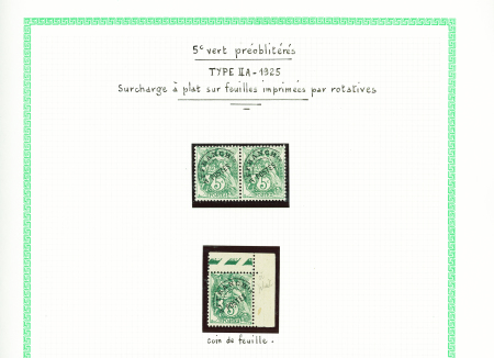 Préo n°41, 5c vert, feuille de 100 timbres imprimé