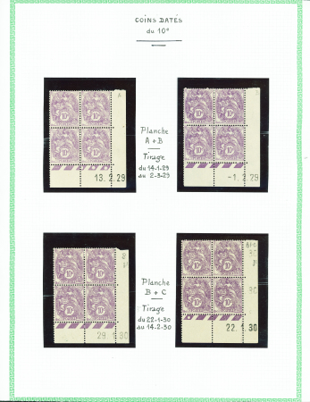 N°233, 10c violet, 15 blocs de 4 avec coin daté, *