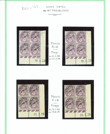 Préo n°43, 22 blocs de 4 avec coin daté, **/*, TB